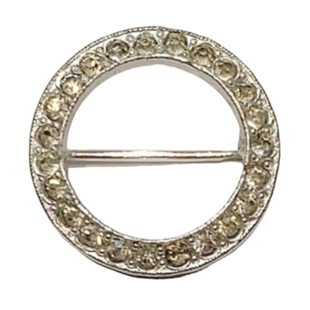 Vintage silver round rhinestone brooch